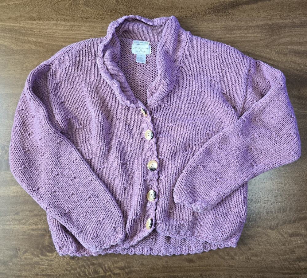 Vintage Christopher & Banks Hand Knitted Cardigan Sweater Mauve Purple Medium